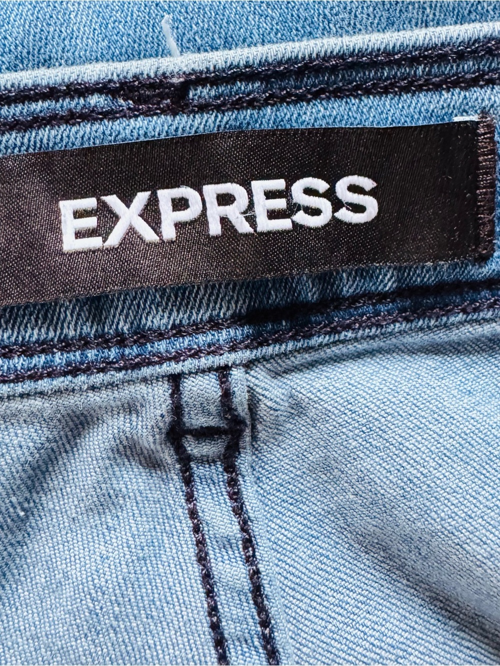 Express 70s High-Rise Light Blue Flare Jeans, Size 4S - Picture 8 of 10